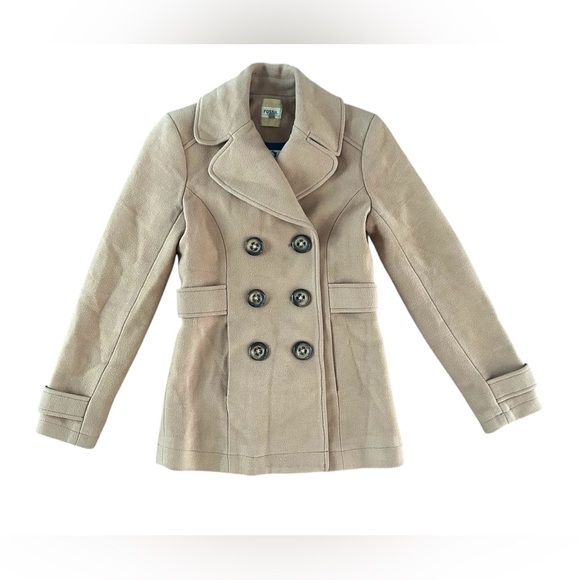 Fossil Tan Peacoat Wool Blend Size XS "50% Modern 50% Vintage" Button Closure - Picture 6 of 13